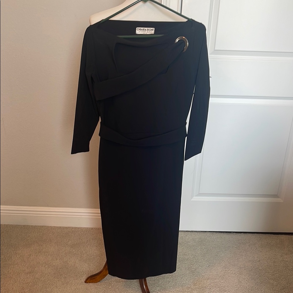 Chiara Boni Black Embellished Asymmetrical Long Sleeve Sheath Dress